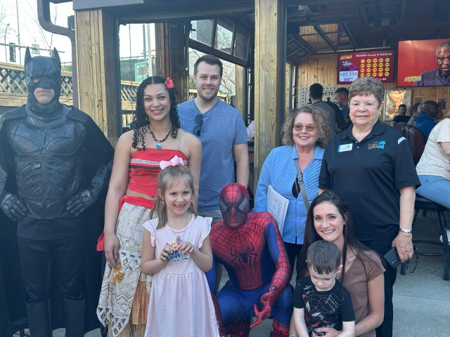 Benny Family Cyndi and I with Moana and Superheroes