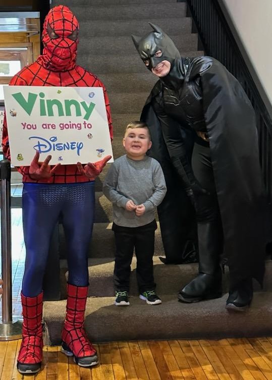 Batman and Spiderman and Vinny with Sign Cropped