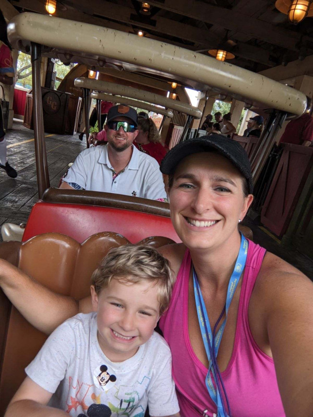 Myles and Mom on ride at Disney