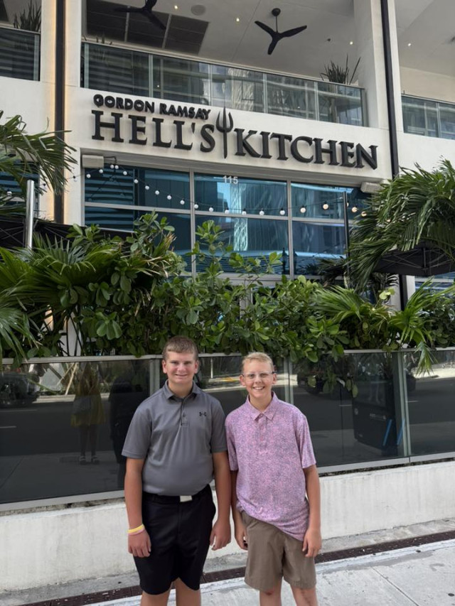 Jack and Bryson in front of Hells Kitchen