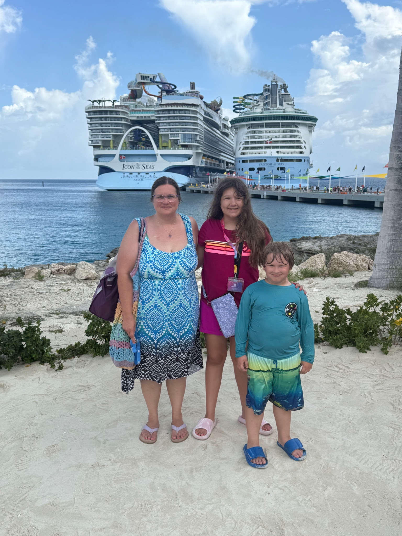 Family in front of ship